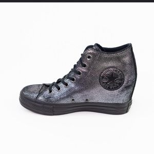 Women's Converse Chuck Taylor Lux Hidden Wedge Sneaker black silver size 9 NWOT